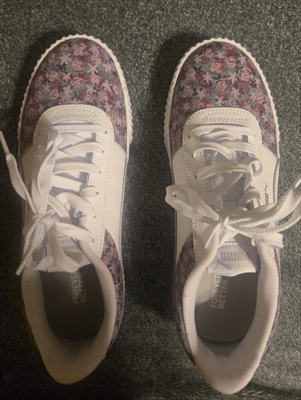 Hand Painted Purple Floral Puma Carina Sneakers Size 10 Womens